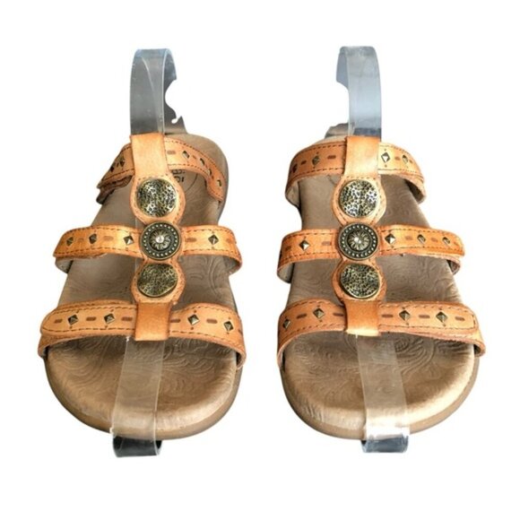 Taos Prize Leather Sandals Women’s Size 6 Tan 3 Strap Comfort - Picture 3 of 13